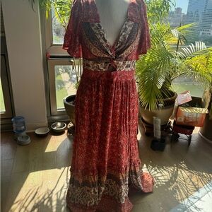Angie Red and Brown Bohemian Maxi Dress